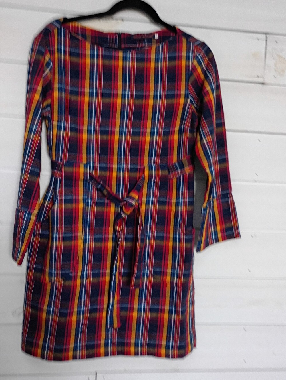 Harvey Faircloth Mini Dress Plaid Belted Long-Sleeve Size 4